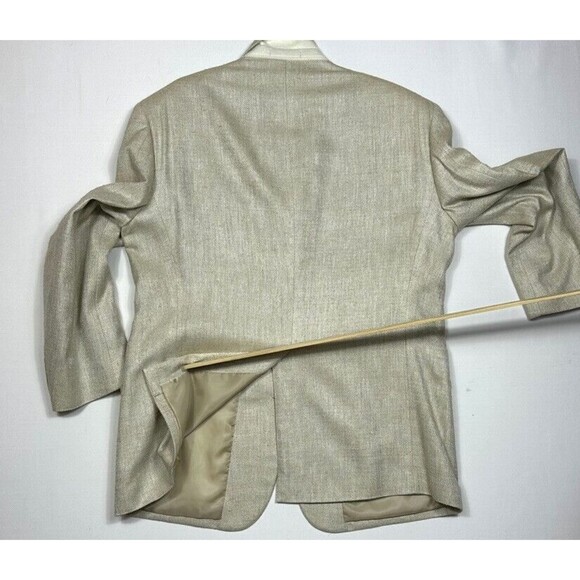 Towncraft Mens 44 R 100% Silk Beige Blazer Lined Herringbone Tan Sports Coat - Picture 7 of 15